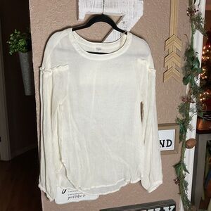 Umgee Cream Long Sleeve Crinkled Top Ruffled Detail on Sleeve Women’s Medium